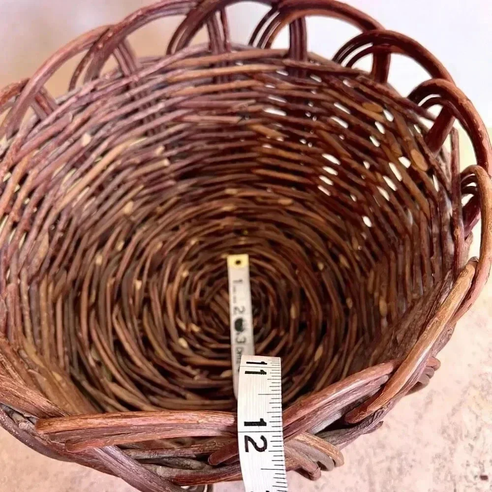 Handmade Wooden Sticks Twigs Round Basket Brown Woven 8 x 12‎ Inches